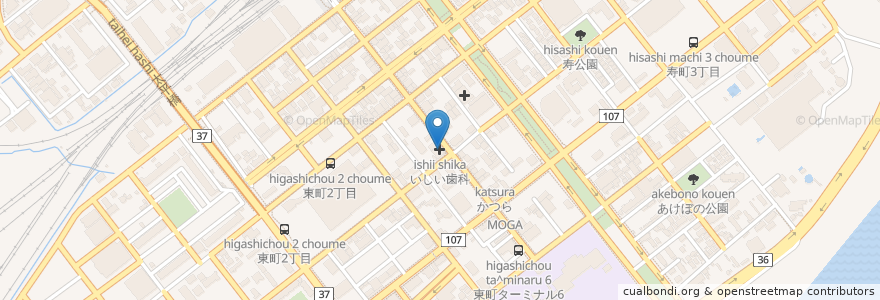 Mapa de ubicacion de いしい歯科 en Japón, Prefectura De Hokkaidō, 胆振総合振興局, 室蘭市.