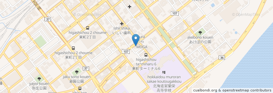 Mapa de ubicacion de 道南バス事務所 en Japan, Hokkaido Prefecture, Iburi Subprefecture, Muroran.