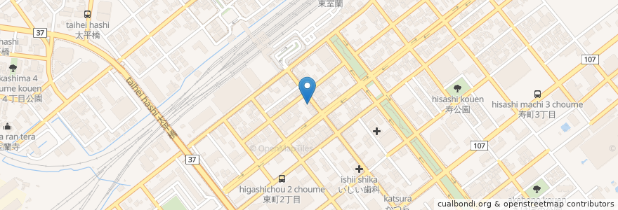 Mapa de ubicacion de おむすび屋 en Japón, Prefectura De Hokkaidō, 胆振総合振興局, 室蘭市.