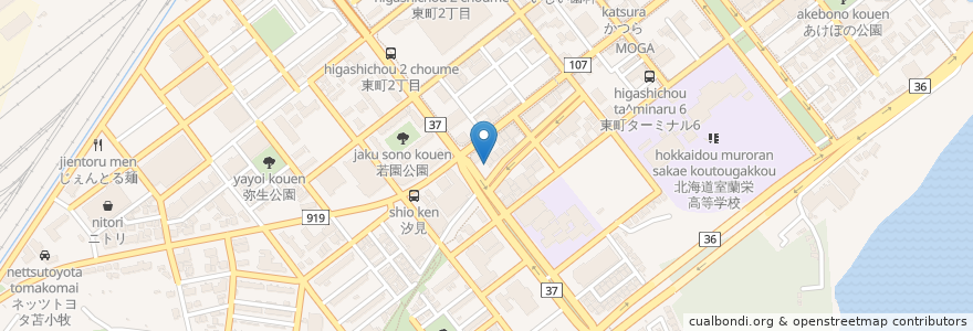 Mapa de ubicacion de スナックアバウト en 日本, 北海道, 膽振綜合振興局, 室蘭市.