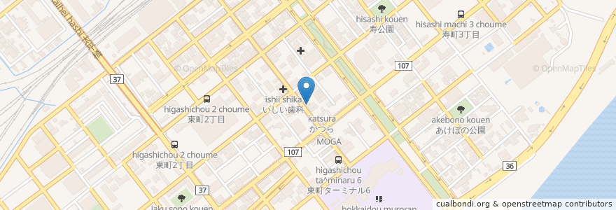 Mapa de ubicacion de お食事処かねまつ en 日本, 北海道, 膽振綜合振興局, 室蘭市.