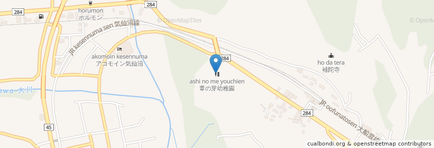 Mapa de ubicacion de 葦の芽幼稚園 en Япония, Мияги, 気仙沼市.