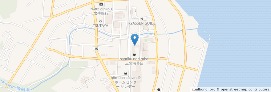 Mapa de ubicacion de ちょっと寄り処 どんぐり en Japonya, 岩手県, 大船渡市.