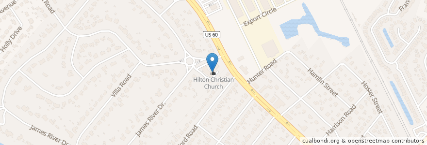 Mapa de ubicacion de Hilton Christian Church en ایالات متحده آمریکا, ویرجینیا, Newport News City, Newport News.