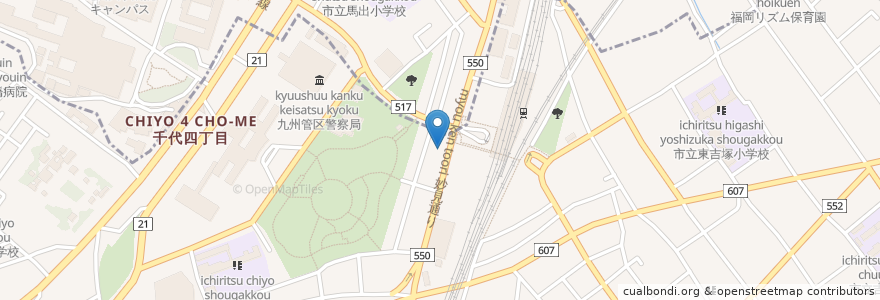 Mapa de ubicacion de 餃子の王将 吉塚駅前店 en Japon, Préfecture De Fukuoka, 福岡市, 博多区, 東区.