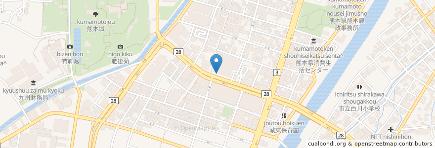 Mapa de ubicacion de スターバックスコーヒー熊本New-S店 en Japón, Prefectura De Kumamoto, 熊本市, 中央区.