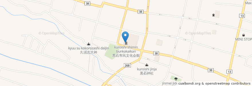 Mapa de ubicacion de 黒石市民文化会館 en 日本, 青森県, 黒石市.