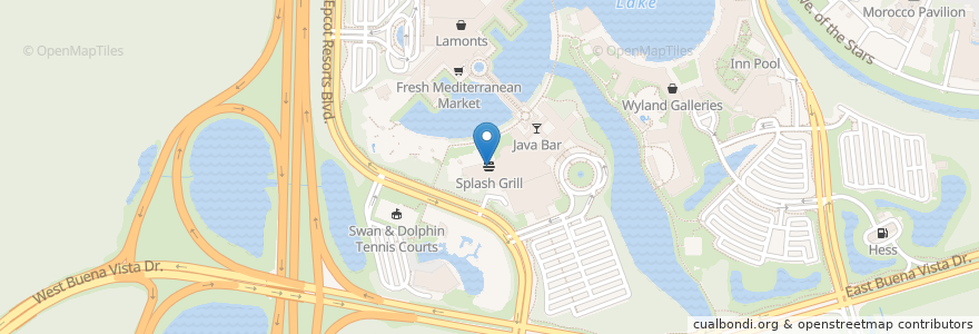 Mapa de ubicacion de Splash Grill en الولايات المتّحدة الأمريكيّة, فلوريدا, Reedy Creek Improvement District, مقاطعة أورانج, Bay Lake.