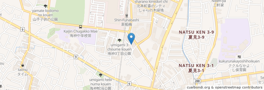 Mapa de ubicacion de おかざき en 일본, 지바현, 船橋市.