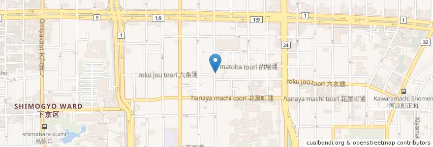 Mapa de ubicacion de 白山湯 en Japonya, 京都府, 京都市, 下京区.