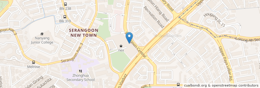 Mapa de ubicacion de Serangoon Public Library en 新加坡, 东南区.