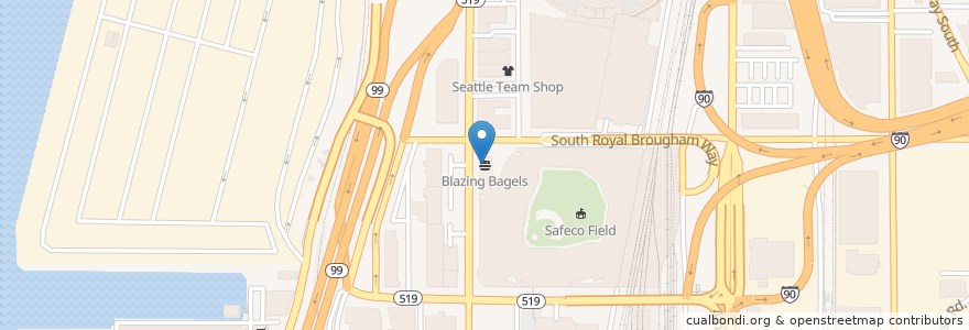 Mapa de ubicacion de Blazing Bagels en Estados Unidos De América, Washington, King County, Seattle.