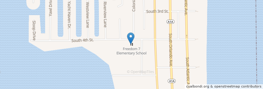 Mapa de ubicacion de Freedom 7 Elementary School en Estados Unidos Da América, Flórida, Condado De Brevard, Cocoa Beach.