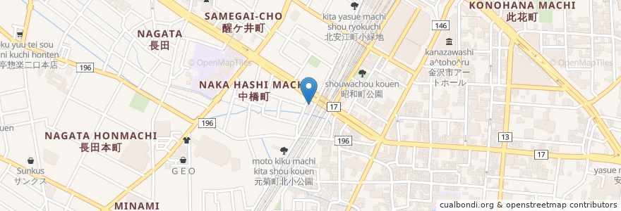 Mapa de ubicacion de 金澤どぜう きふじん en Japonya, 石川県, 金沢市.