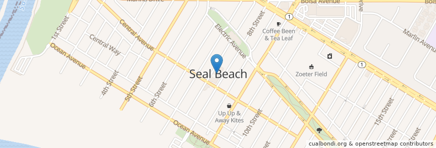 Mapa de ubicacion de Seal Beach City Hall en Amerika Birleşik Devletleri, Kaliforniya, Orange County, Seal Beach.