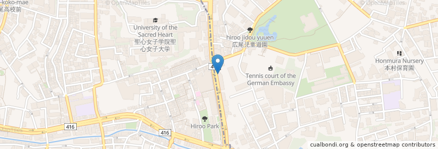 Mapa de ubicacion de Koyasu Pharmacy en اليابان, 東京都, 港区, 広尾.