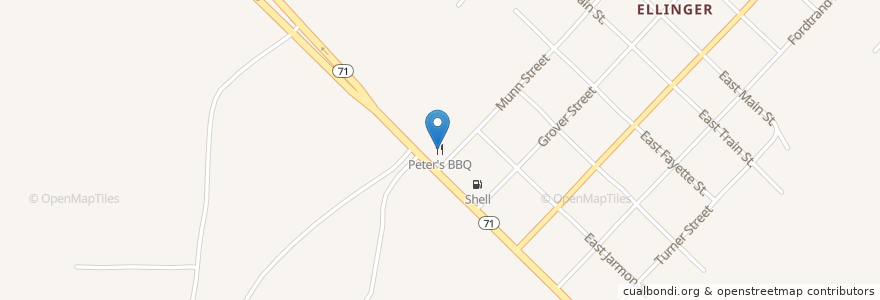Mapa de ubicacion de Peter's BBQ en United States, Texas, Fayette County.