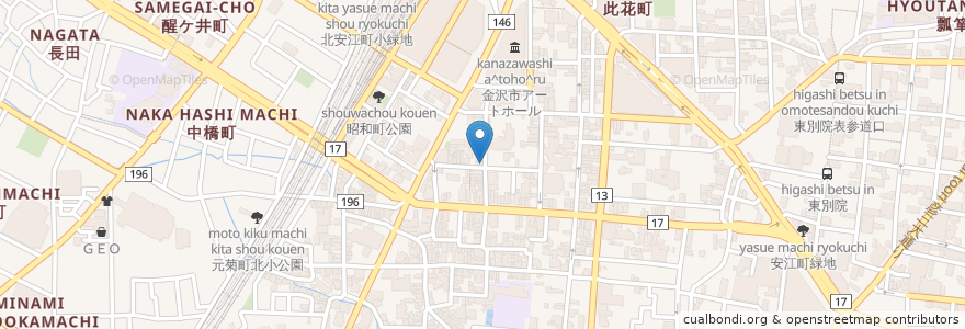 Mapa de ubicacion de 手羽先てばや en 日本, 石川県, 金沢市.