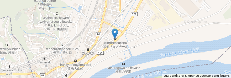 Mapa de ubicacion de ㈱モリタスチール en Japón, Prefectura De Kioto, 乙訓郡, 大山崎町.