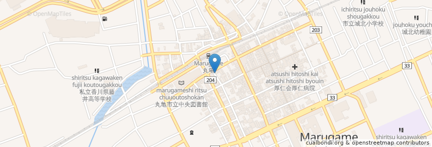 Mapa de ubicacion de かまど喫茶 en 日本, 香川県, 丸亀市.