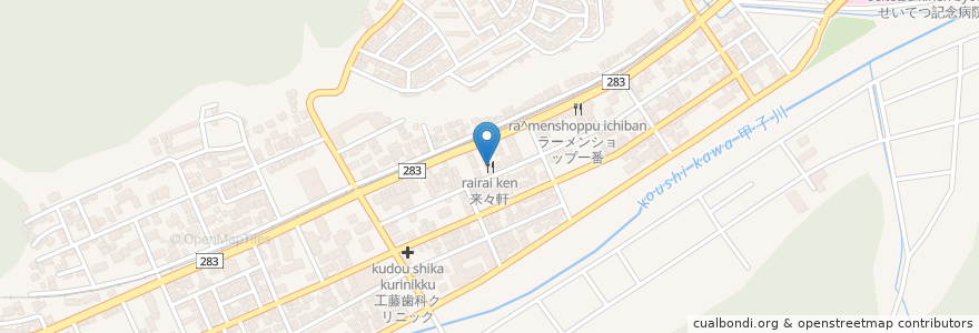 Mapa de ubicacion de 来々軒 en Giappone, Prefettura Di Iwate, 釜石市.