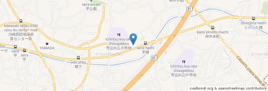 Mapa de ubicacion de ラーメン大桜 en 日本, 神奈川県, 川崎市, 宮前区.