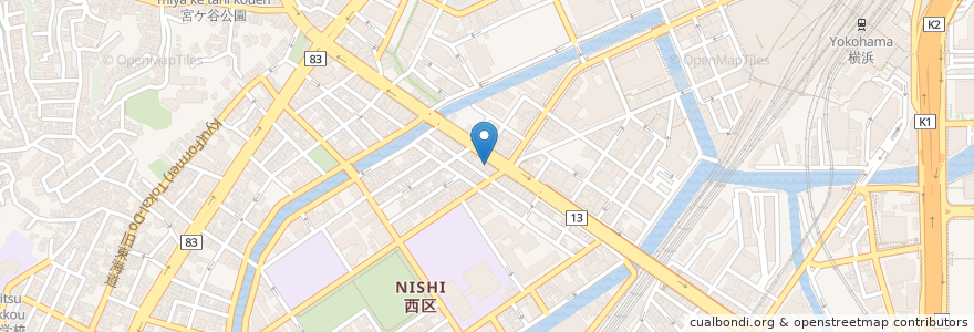 Mapa de ubicacion de ゆで太郎 en Japonya, 神奈川県, 横浜市, 西区.