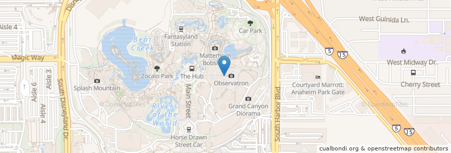 Mapa de ubicacion de Pretzels Tomorrowland en アメリカ合衆国, カリフォルニア州, Orange County, Anaheim.
