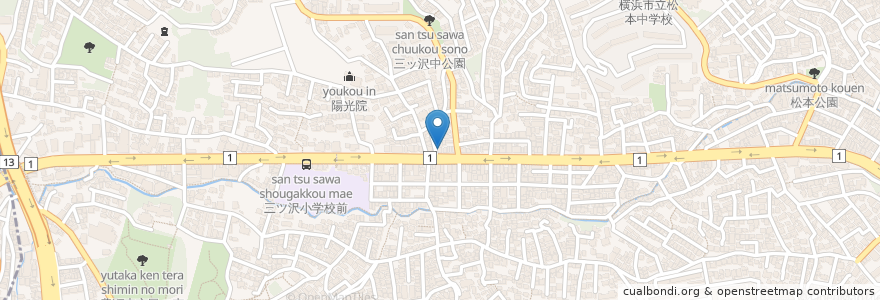 Mapa de ubicacion de 三ツ沢調剤薬局 en Japan, Präfektur Kanagawa, Yokohama, 神奈川区.