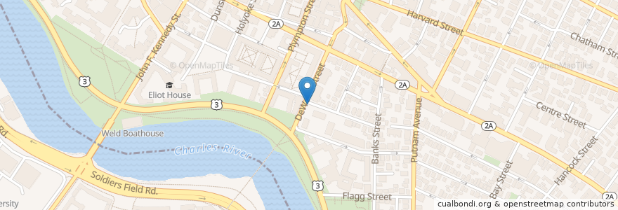 Mapa de ubicacion de Blue Bikes - Harvard University River Houses / DeWolfe St at Grant St en Соединённые Штаты Америки, Массачусетс, Middlesex County, Cambridge.