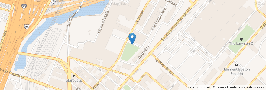 Mapa de ubicacion de Blue Bikes - Channel Center - A St / Richards St en 미국, 매사추세츠, Suffolk County, Boston.