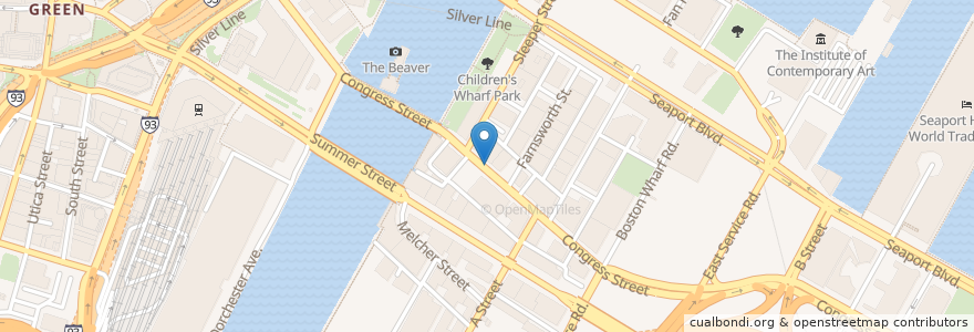 Mapa de ubicacion de Blue Bikes - Congress / Sleeper en ایالات متحده آمریکا, ماساچوست, Suffolk County, Boston.