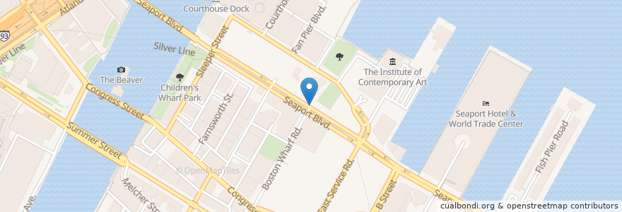 Mapa de ubicacion de Blue Bikes - Seaport Square - Seaport Blvd. at Boston Wharf en États-Unis D'Amérique, Massachusetts, Suffolk County, Boston.
