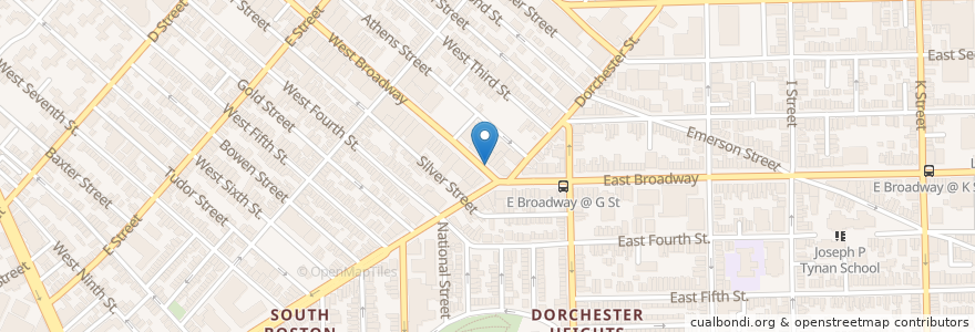 Mapa de ubicacion de Blue Bikes - West Broadway at Dorchester St en Amerika Birleşik Devletleri, Massachusetts, Suffolk County, Boston.