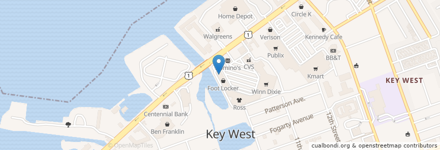 Mapa de ubicacion de Denny's en Amerika Birleşik Devletleri, Florida, Monroe County, Florida, Key West.