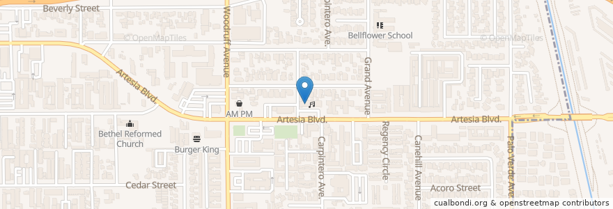 Mapa de ubicacion de Caliwok en 미국, 캘리포니아주, Los Angeles County, Bellflower.