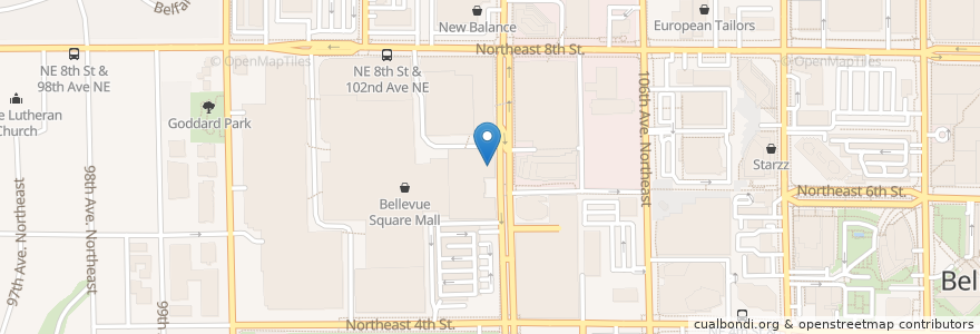 Mapa de ubicacion de The Cheesecake Factory en アメリカ合衆国, ワシントン州, King County, Bellevue.