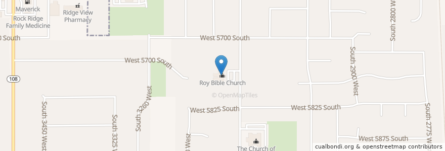 Mapa de ubicacion de Roy Bible Church en ایالات متحده آمریکا, یوتا, Weber County, Roy.