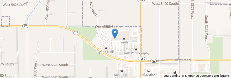 Mapa de ubicacion de Five Buck Pizza en アメリカ合衆国, ユタ州, Weber County, Roy.