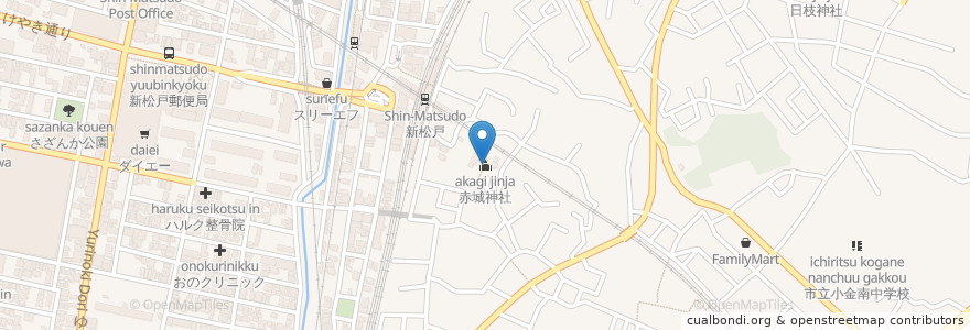 Mapa de ubicacion de 赤城神社 en اليابان, 千葉県, 松戸市.