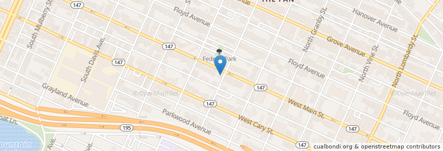 Mapa de ubicacion de The Sidewalk Cafe en アメリカ合衆国, バージニア州, Richmond City.