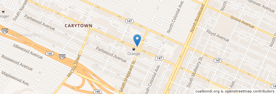 Mapa de ubicacion de The Eatery en アメリカ合衆国, バージニア州, Richmond City.