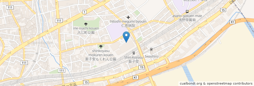 Mapa de ubicacion de 横浜銀行 en Japon, Préfecture De Kanagawa, 横浜市, 神奈川区.