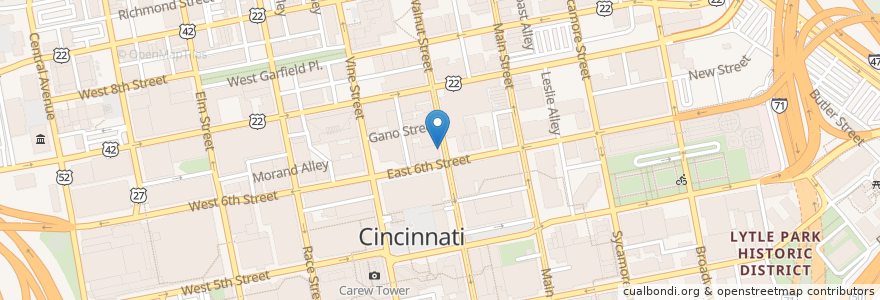 Mapa de ubicacion de Metrobot en 미국, 오하이오 주, Hamilton County, Cincinnati.
