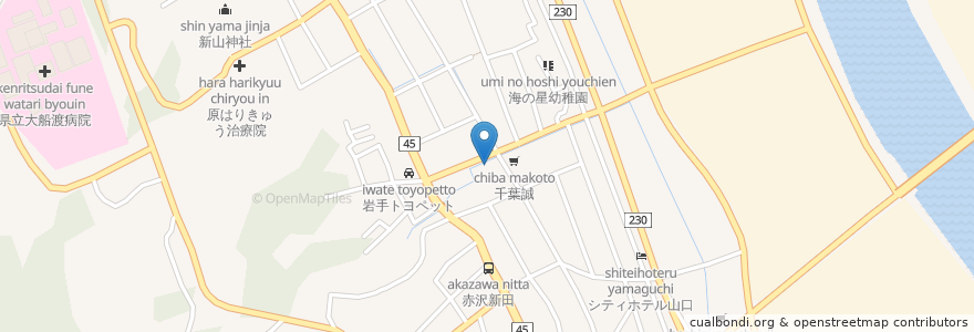 Mapa de ubicacion de 鳥井そば店 en Jepun, 岩手県, 大船渡市.