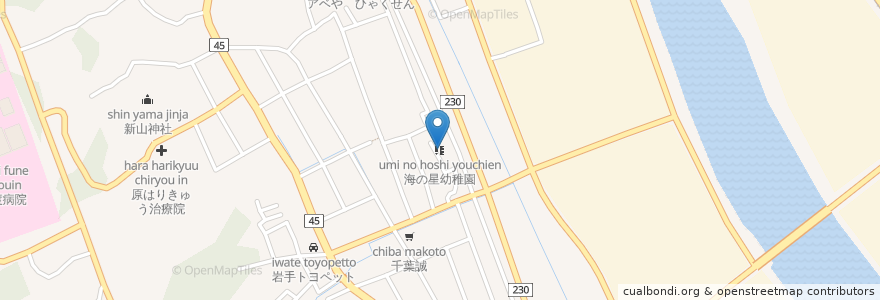 Mapa de ubicacion de 海の星幼稚園 en Jepun, 岩手県, 大船渡市.