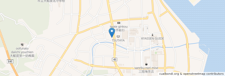 Mapa de ubicacion de 北日本銀行　大船渡支店 en Japón, Prefectura De Iwate, 大船渡市.