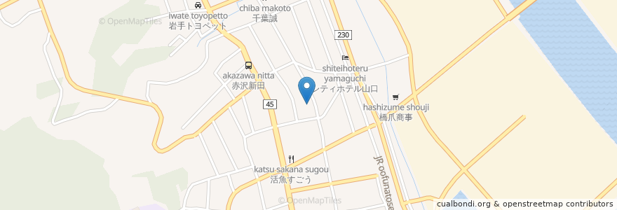 Mapa de ubicacion de 岩渕内科医院 en 日本, 岩手県, 大船渡市.