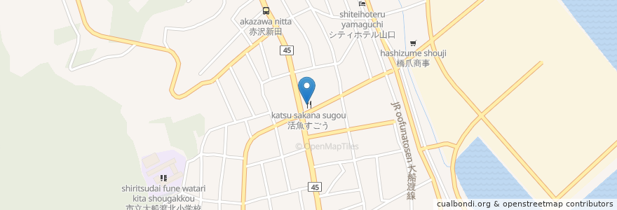 Mapa de ubicacion de 活魚すごう en Giappone, Prefettura Di Iwate, 大船渡市.