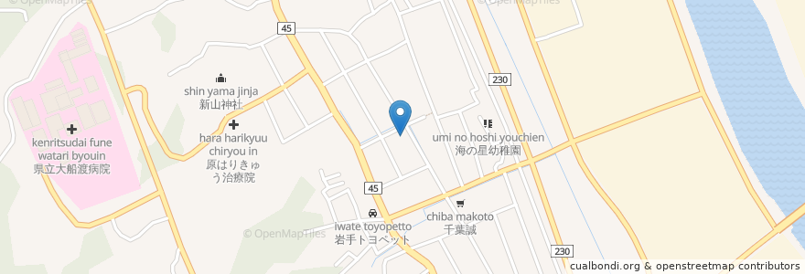 Mapa de ubicacion de カリタス大船渡 en 日本, 岩手県, 大船渡市.